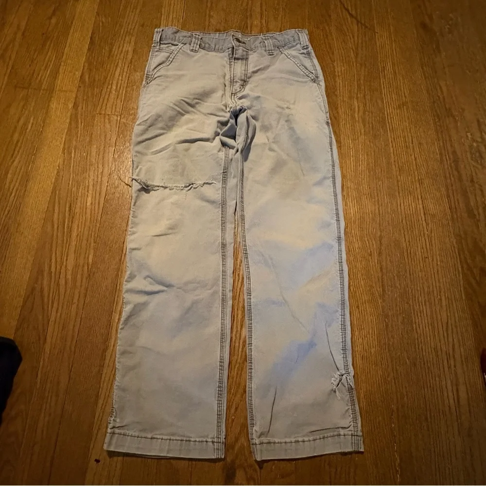 Distressed Carhartt Relaxed Fit Work Pants 33x30 Gray Double Knee Utility Cargo‎